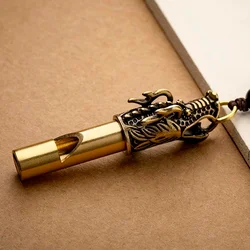 Handmade Vintage Brass Dragon Head Whistle Pendant Outdoor Survival Call Emergency Tools Whistles Necklaces Keychains Charm