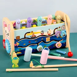 Children's Wooden Cartoon Owl Drag Toy Happy Hammer Toddler Percussion Piling Platform Hamster Game Learning Toys for Children
