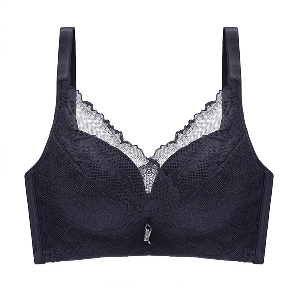 1pc Plus Size Women's Lace Applique Steel Ring Non-Padded Push-Up Bra