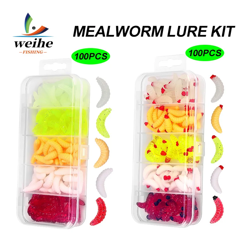 WEIHE 5 Farben Künstliche Weicher Köder Combo Mini Mehlwurm Köder Kit Made Köder Süßwasser Salzwasser Wobbler Pesca Köder Box