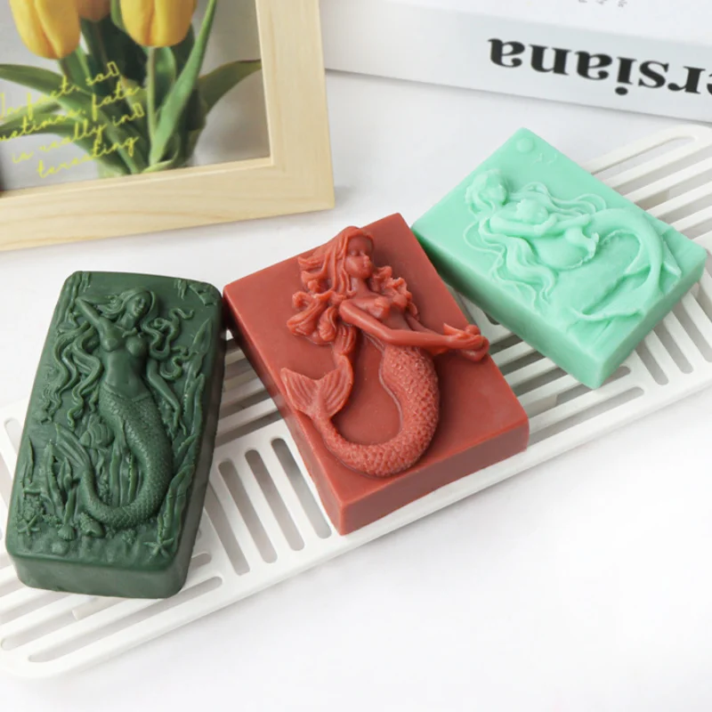 Multi Style Mermaid Silicone Soap Mold DIY Ocean Goddess Candle Resin Making Geometry Square Chocolate Mold Desk Decor Gift