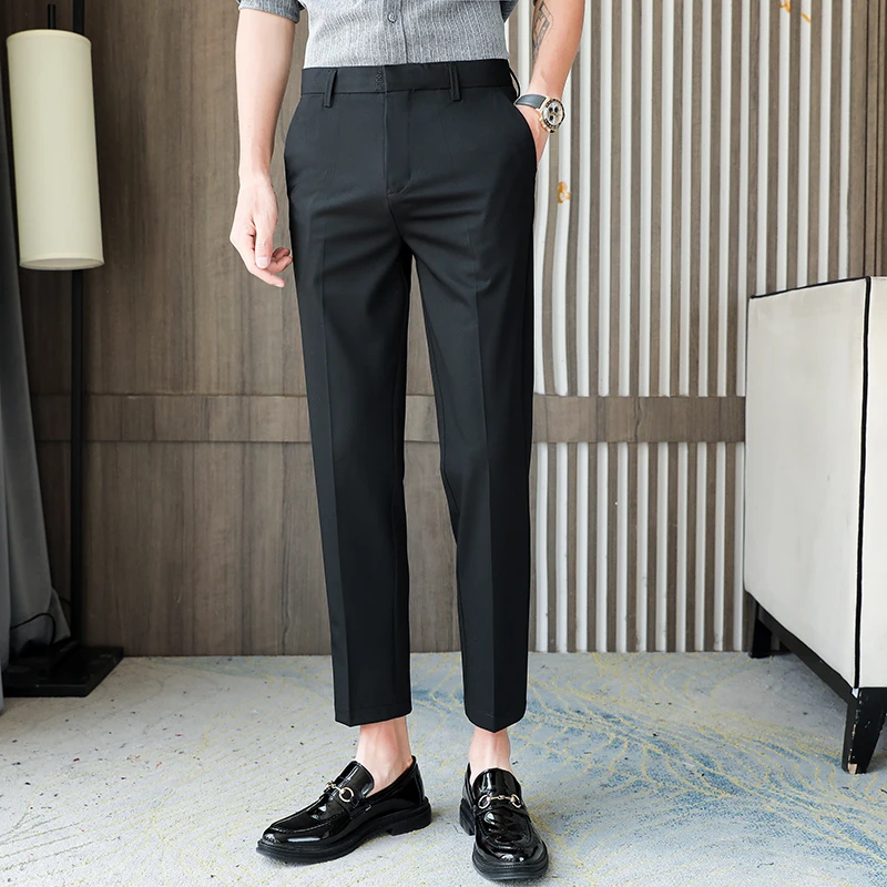 

Новинка весна-осень 2023 мужские брюки, повседневные брюки, дышащая Корейская версия облегающих костюмных брюк, Повседневные Классические мужские брендовые L19