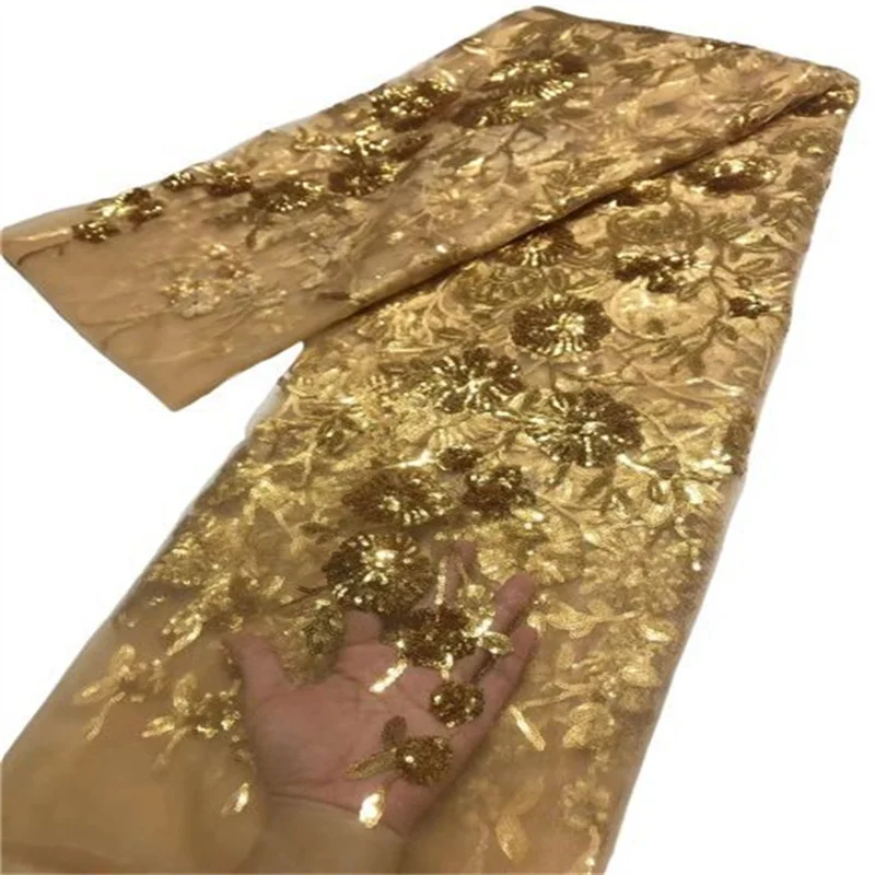 

Royal Blue African Tulle Lace Fabric Sequin 5 Yards 2022 Red/Gold Nigerian Mesh Lace Fabrics High Quality For Sew Wedding Cloth