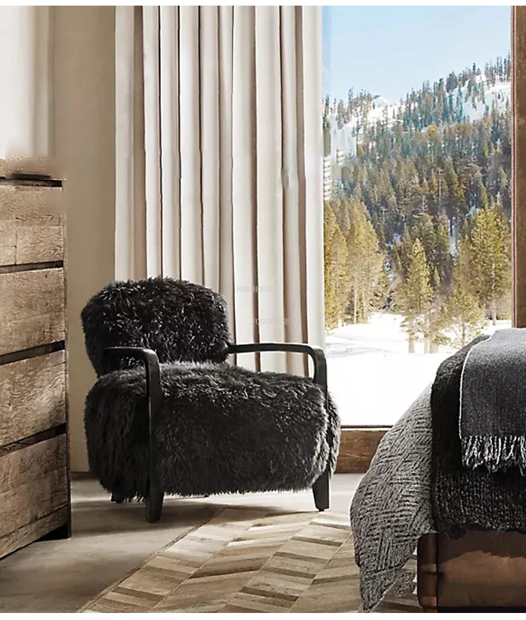 Nordic Fabric Living Room Chairs Home Bedroom Back Armchair Light Luxury Creative Living Room Wooden Lounge Chairs with Pedal