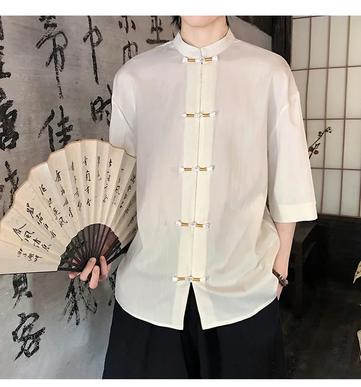 Bambus-Imitat-Leinen-Hemden für Herren 2026 Sommer Cool Neuer Chinesischer Stil Hanfu Kurzarm-Hemd – Detail 11