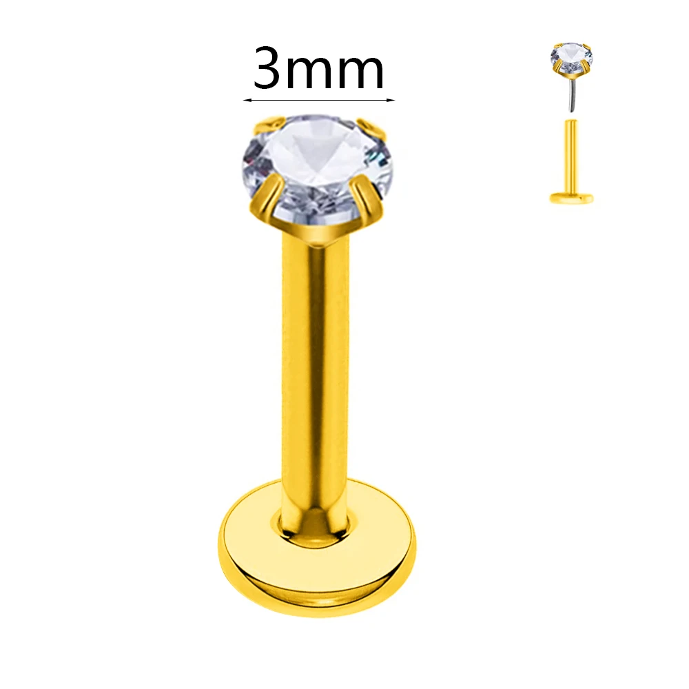 ASTM F136 G23 Titanium The ball Tragus Earring Threadless Piercing Heart Cubic zirconia Pin Daith Conch Push in Labret Stud 3