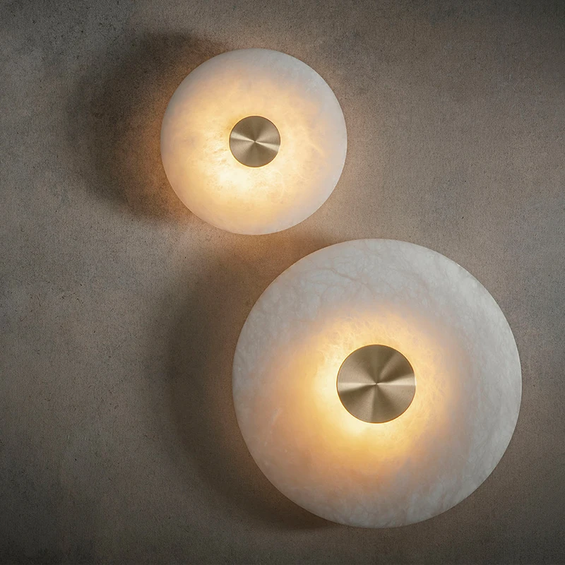 Natural Stone LED Wall Lamp Gold Copper Round Marble Sconce Home Deco For Aisle Foyer TV Background Bedside Shop Office Lighting 5
