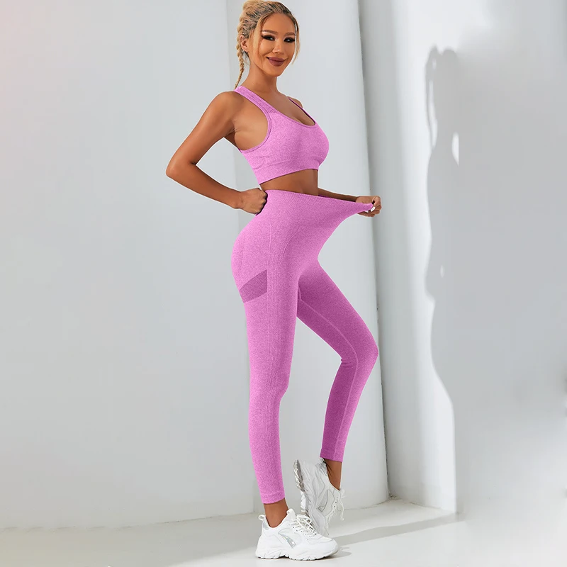 Women Yoga Set Breathable Sports Bra High Waist Tight Pants Set 2 Pcs yoga set