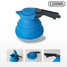 Outdoor portable silicone kettle Foldable Collapsible silicone kettle 1.2L 304 stainless steel bottom Food grade silicone