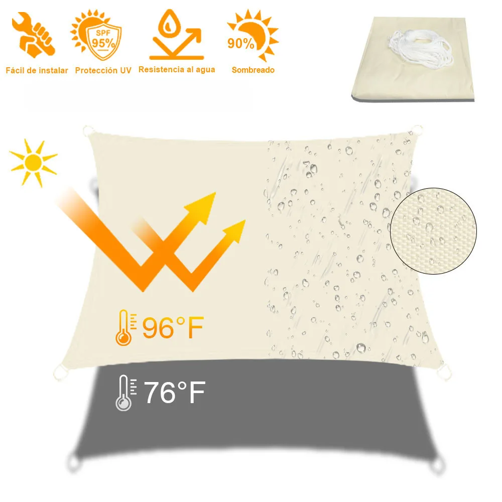 Sun Shade Sail 300D Waterproof Polyester Square Rectangle Shade Sail Garden Terrace Canopy Swimming Camping Hiking Yard Sail Awning