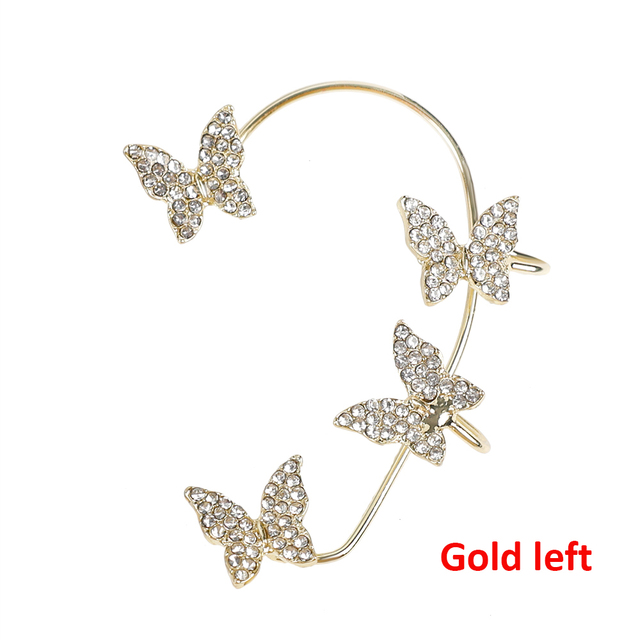 Hollow Butterfly Earrings Fashion Exquisite Single Ear Hook Women Girls Metal Rhinestones Ear Cuff Crystal Jewelry Gift