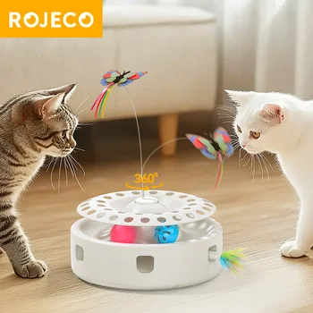ROJECO Giocattolo Automatico per Gatti 3 in 1 Farfalla Elettrica Stuzzicare Giocattolo Pista Palline Ambush Piuma Interattiva Divertimento Set di Giocattoli per Animali Domestici Fornitura per Gatti