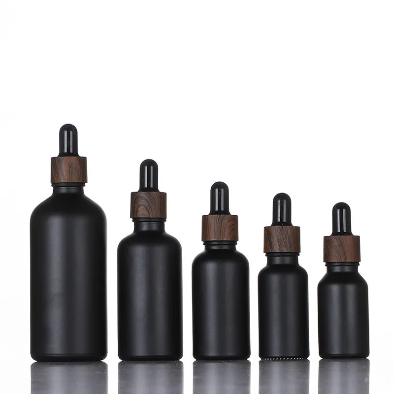 Frosted Black Glass Dropper Bottles Bright Glass Empty Dripper Pipette Bottle Plastic Lid for Essential Perfume Oil Serum essential oil dropper bottle