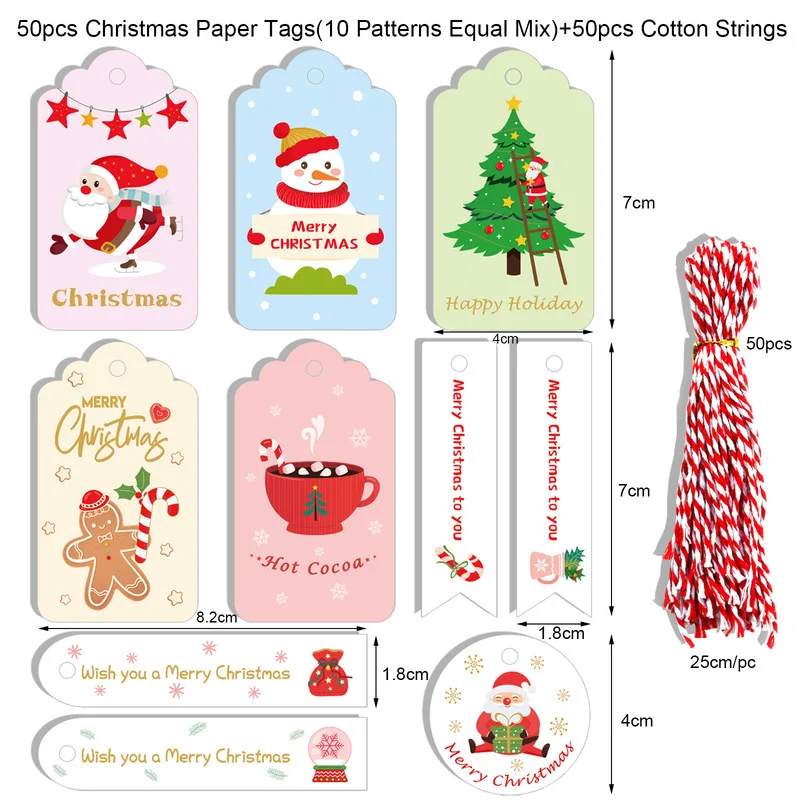 Coffret de décoration,Étiquettes de joyeux noël en papier imprimées,50 ...