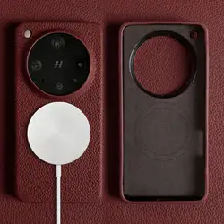 Magnetic Luxury Genuine Leather Wireless Charging Shockproof Case for OPPO Find X9 Ultra (Saddle red 6212)