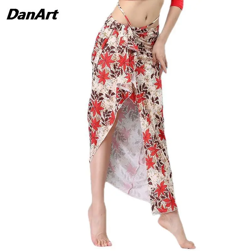 

Ladies Belly Dance Skirt Ice Silk Drawstring Split Long Dress Practice Costume Female Performance Costume Oriental Indian Dance