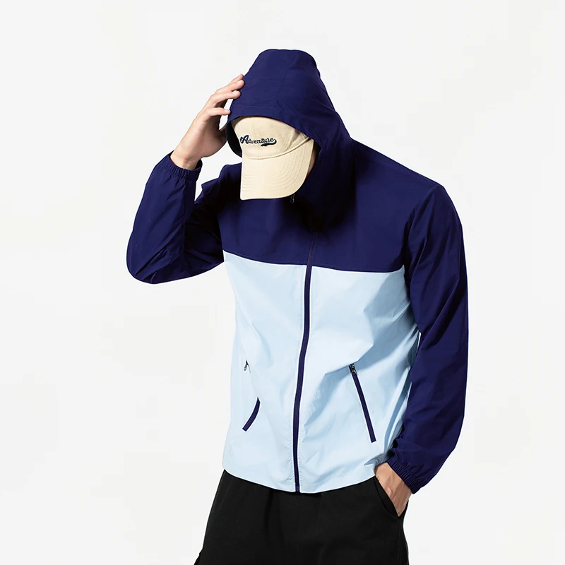 UPF50+ Summer Sun Protection Clothing Men's Tactical Outdoor Thin Breathable UV Hooded Jacket Fashion Stitching Skin Windbreaker