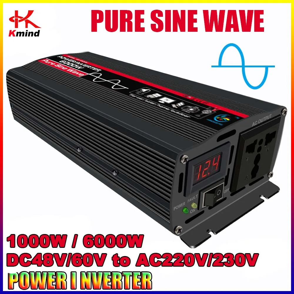 

1000W / 6000W Car Power Inverter DC 48V/60V to AC 220V / 230V Pure Sine Wave Inversor 12 V 230 V Auto Car Convertor Invertor