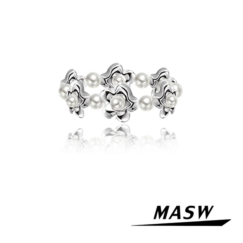 

MASW Original Design Modern Jewelry High Quality Copper Thick Silver Plated Pearl Flower Rings For Women Gift 2023 Trend New