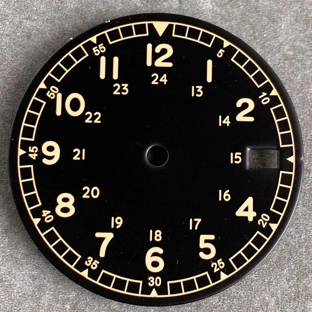 Vintage 29mm Black and White Field Watch Dial with Date Window and Hand Set