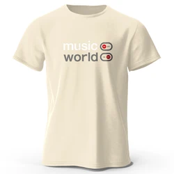 Men's Oversized Music World Graphic T-Shirt - 100% Cotton Summer Top - S (Beige)