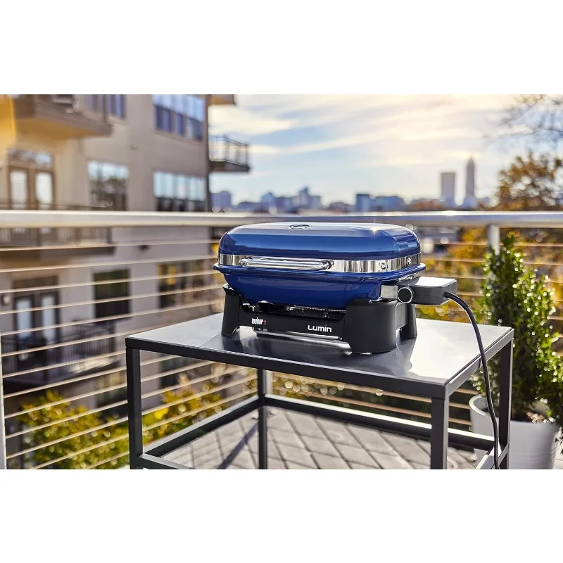Lumin Compact Outdoor Electric Barbecue Grill,Blue-Great Small Spaces such as Patios,Balconies,and Decks,Portable and Convenient 3