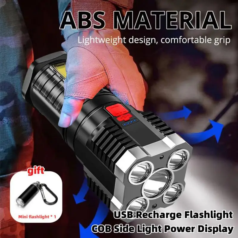 

USB Recharge Flashlight COB Side Light Power Display Outdoor Portable Lamp 4 Mode Waterproof Rechargeable Torches LED Light