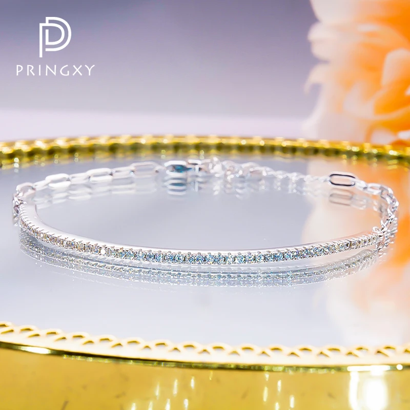 PRINGXY Half Circle D Color Moissanite Diamond Bracelet Adjustable 925 Sterling Silver Wedding Fine Jewelry Anniversary Gift New