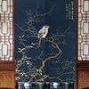 New Chinese Zen Door Curtain Retro Flower-and-bird Decorative Curtain Kitchen Partition Curtain Toilet Feng Shui Curtain 2