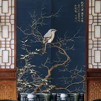 New Chinese Zen Door Curtain Retro Flower-and-bird Decorative Curtain Kitchen Partition Curtain Toilet Feng Shui Curtain 2