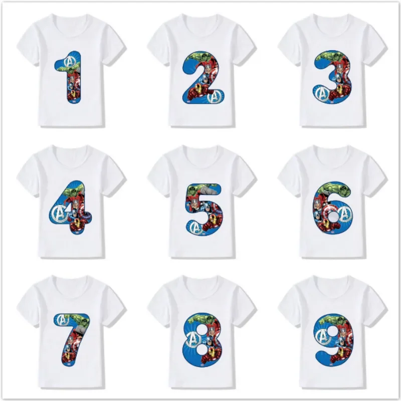 Baby Boy Pajama Tops Baby Boys Girls Clothes Happy Birthday Number 1-9 Children's T-shirt Avenger Endgame The Hulk Iron Man Print T-shirt Pajamas
