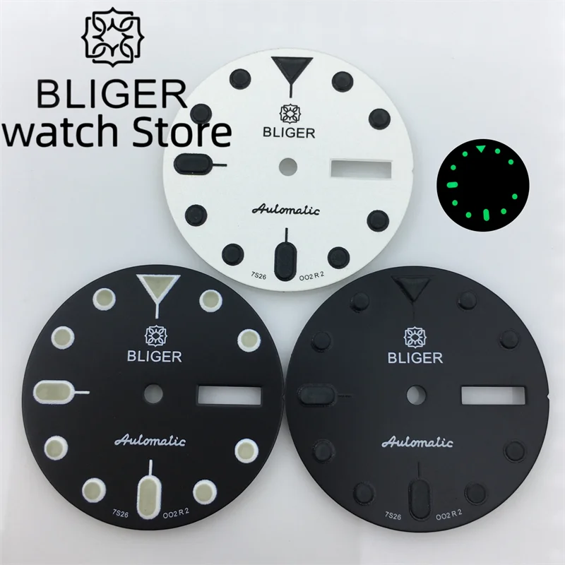 

BLIGER 29mm Black white dial Green luminous aseptic dial with NH36 movement