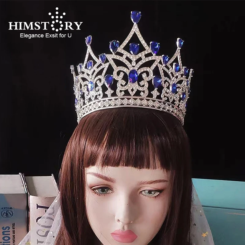 

Himstory Luxury Royal Wedding Round Tiaras Big CZ Arabic Crowns for Women Large Saudi Arabia Headpiece Hair Accessories