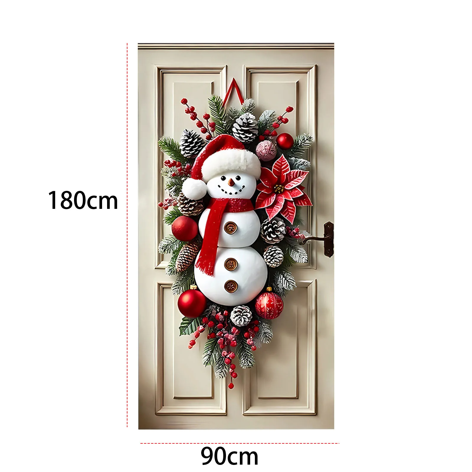 Snowman Door Hanging with Scarf Winter Snowman Xmas Wreath for Front Porch Indoor Outdoor Holiday Decor