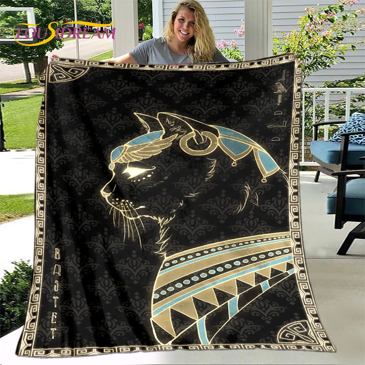 Egyptian God Themed Seth Bastet Amun Blanket,Flannel Blanket Throw Blanket,Soft Warm Blanket for