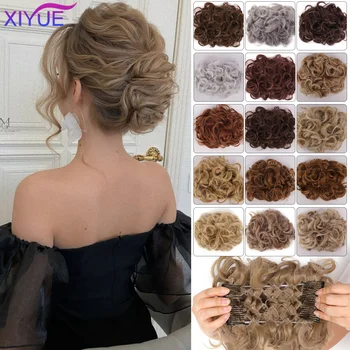 Chignon riccio per capelli grandi disordinati da sposa con clip a pettine nella copertura della coda dei capelli Estensione della coda di cavallo Capelli finti naturali sintetici