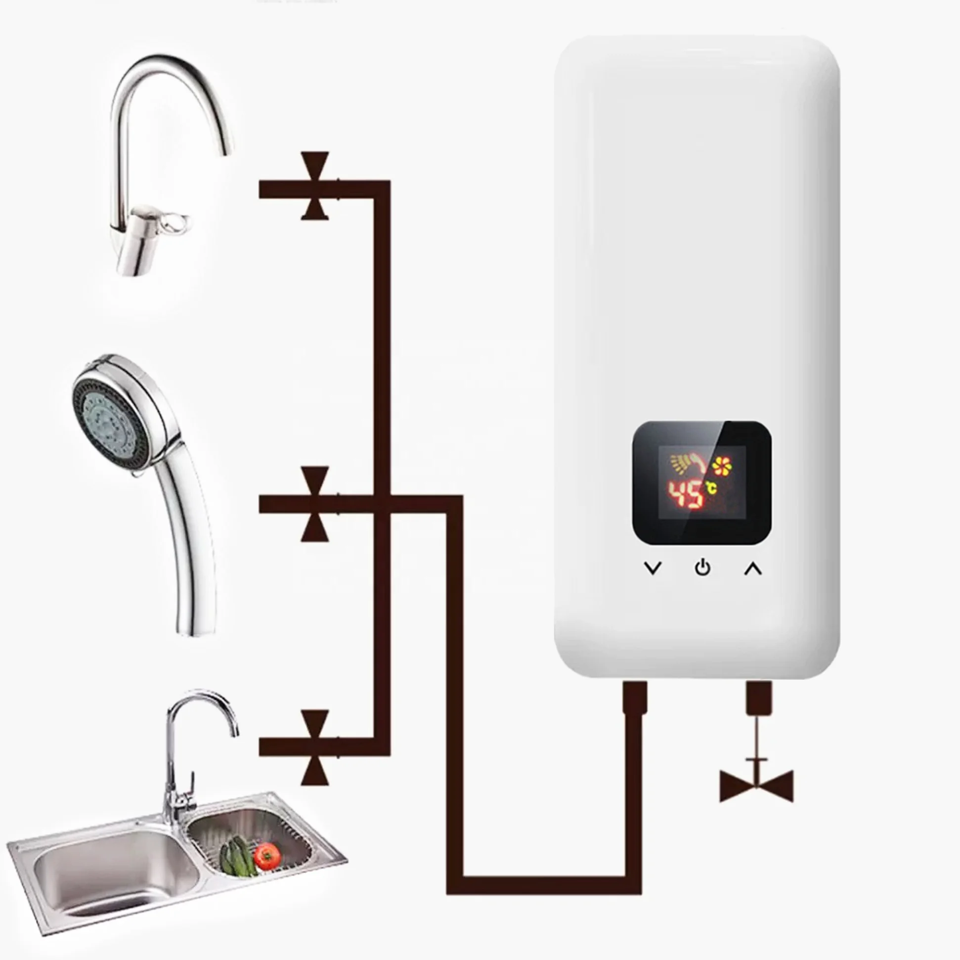 2022 Hot Sale High Quality 5500W Digital Tankless Hot Water Geyser Instant  Electric Water Heater For Shower