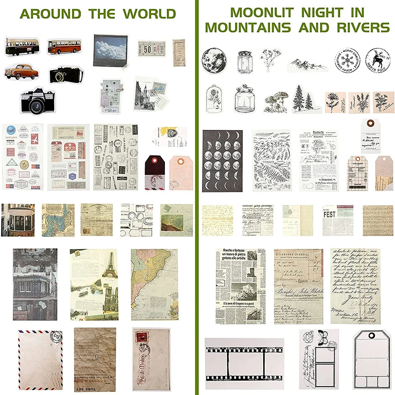 30Pcs/Set Vintage Scrapbooking Stickers DIY Journaling Scrapbook Adhesive Washi Paper Stamp Stickers Antique Retro Natural