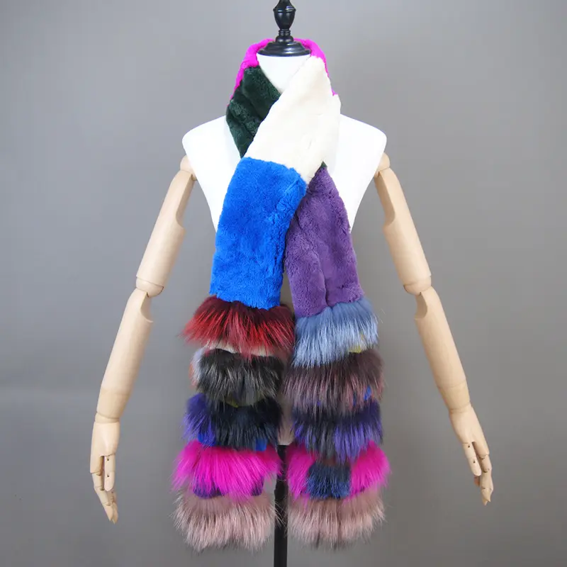 New Natural Soft Knitted Rex Rabbit Fur Scarf Women Winter Long Style Real Fur Muffler Lady Warm 100% Genuine Fox Fur Scarves - Image 2