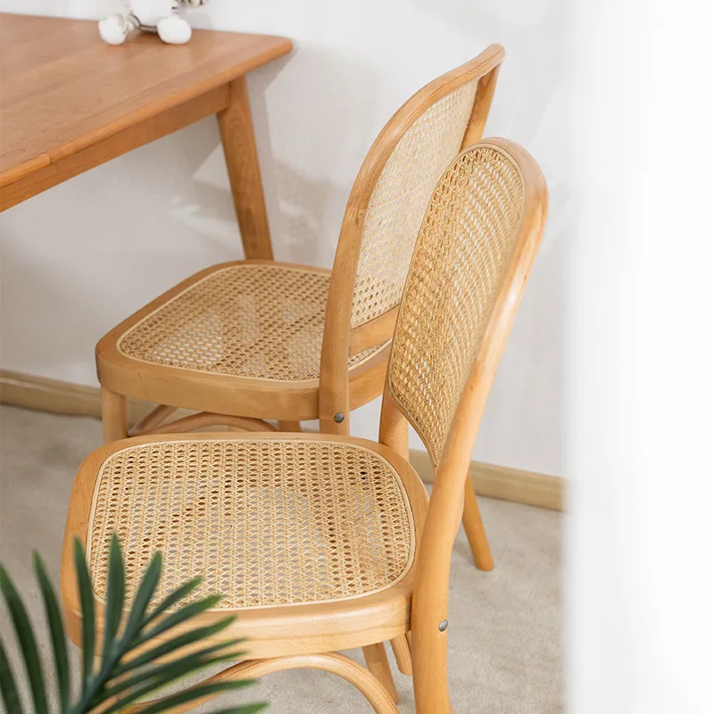 Retro Chair All Solid Wood Chair Rattan Middle Ancient Chair Family Back Chair Solid Wood Dining Chair Modern Simple Desk Chair