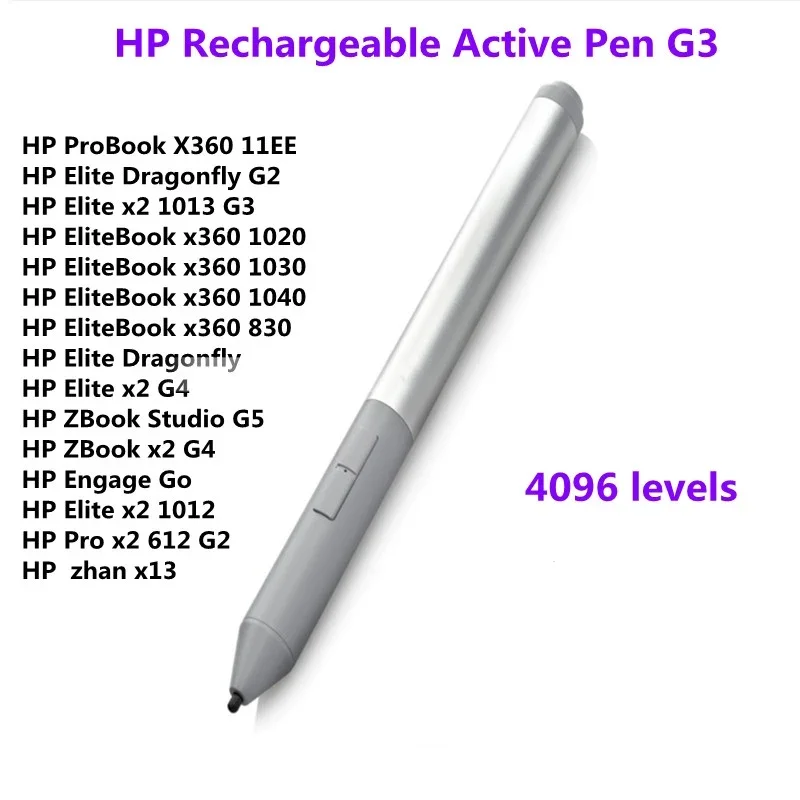 Tablet Stylus Pen Tip Original Active Pen G3 Stylus Pen 4096 Rechargeable+3PCS Nibs for HP EliteBook X360 830 1040 G8 Laptop /Elite X2 1013 ZBOOK