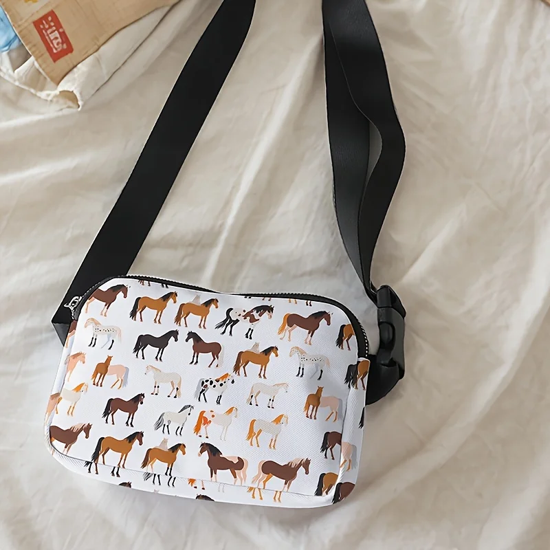 1pc, horse print fashion adjustable crossbody bag, neutral sports waist bag, suitable for running