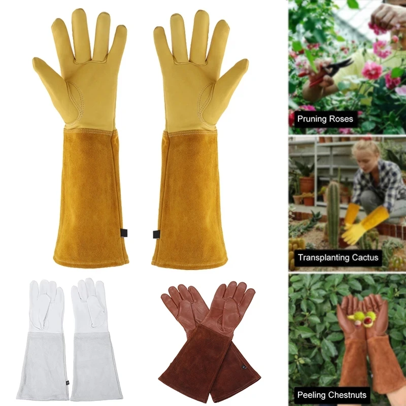 

New Deerskin Long Tube Gardening Gloves Rose Pruning Thorn-resistant Long Leather Gloves Work Welding Protective Garden Gloves