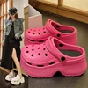 9CM Thick Sole Slippers 2024 Summer Women's Hole Shoes Outdoor Wear High Heels Sandals Fashionable Solid Colors EVA Garden Shoes 1