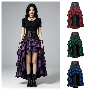 Costume da Pirata Bucaniere: Top, Camicia, Gonna con Strascico, Stile Vittoriano, Halloween, Donna, Punk, Rinascimentale, Burlesque, Outfit Asimmetrico