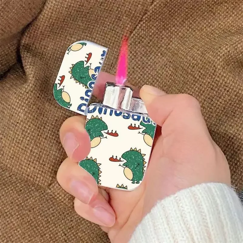 

Cute Little Dinosaur Pink Flame Cigar Lighter Windproof Inflatable Lighter Refillable Portable Fuel lighter Couple Gift Cartoon