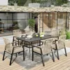 Black Metal Table with Umbrella Hole, Outdoor Rattan Dining Set for Lawn, Garden Sofas 1