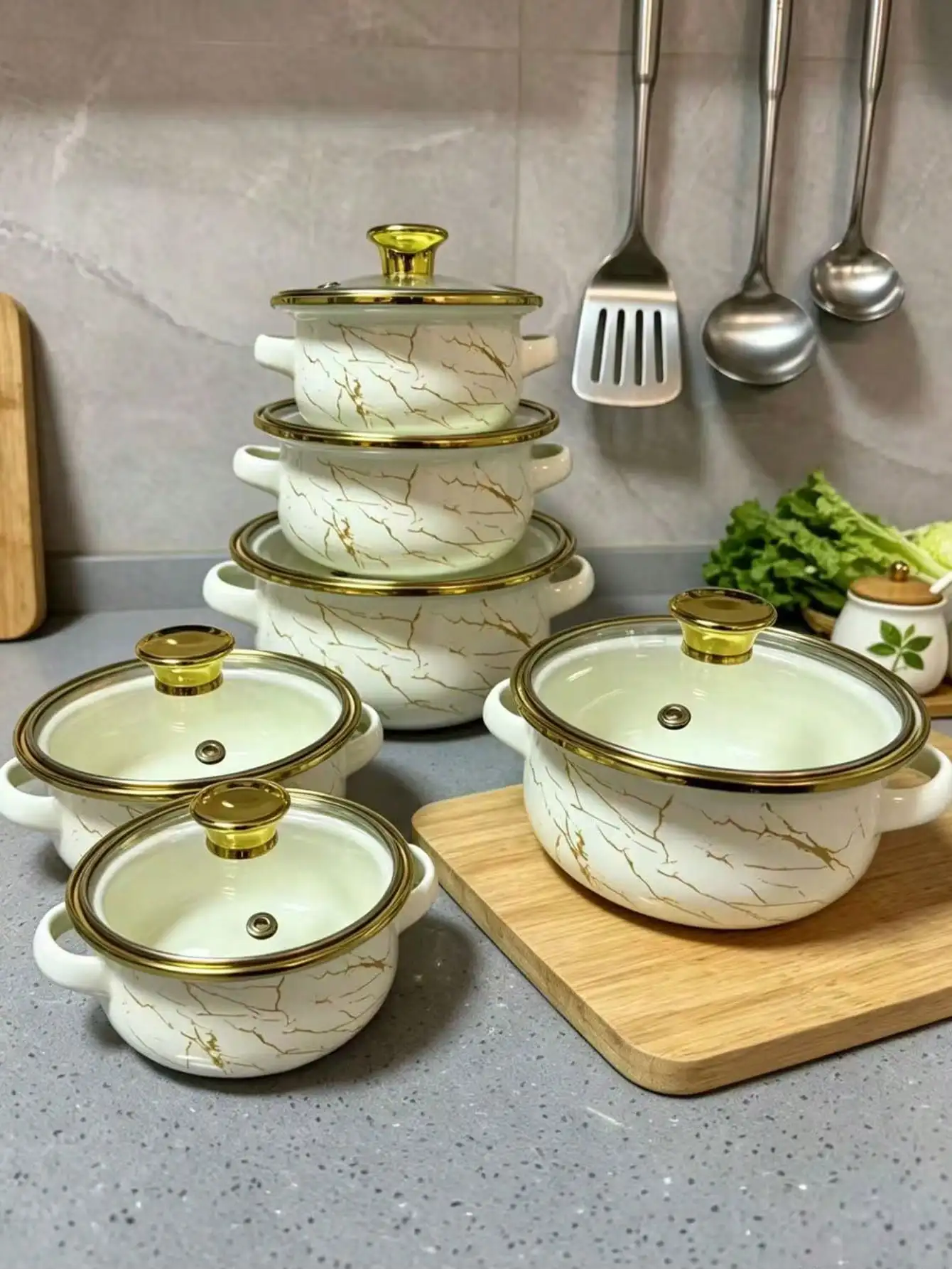 3pcs Multifunctional Enamel Cookware Set 12-16cm, Mini Pots For Porridge, Milk, Soups, Kitchen Appliances, Compatible With Induc