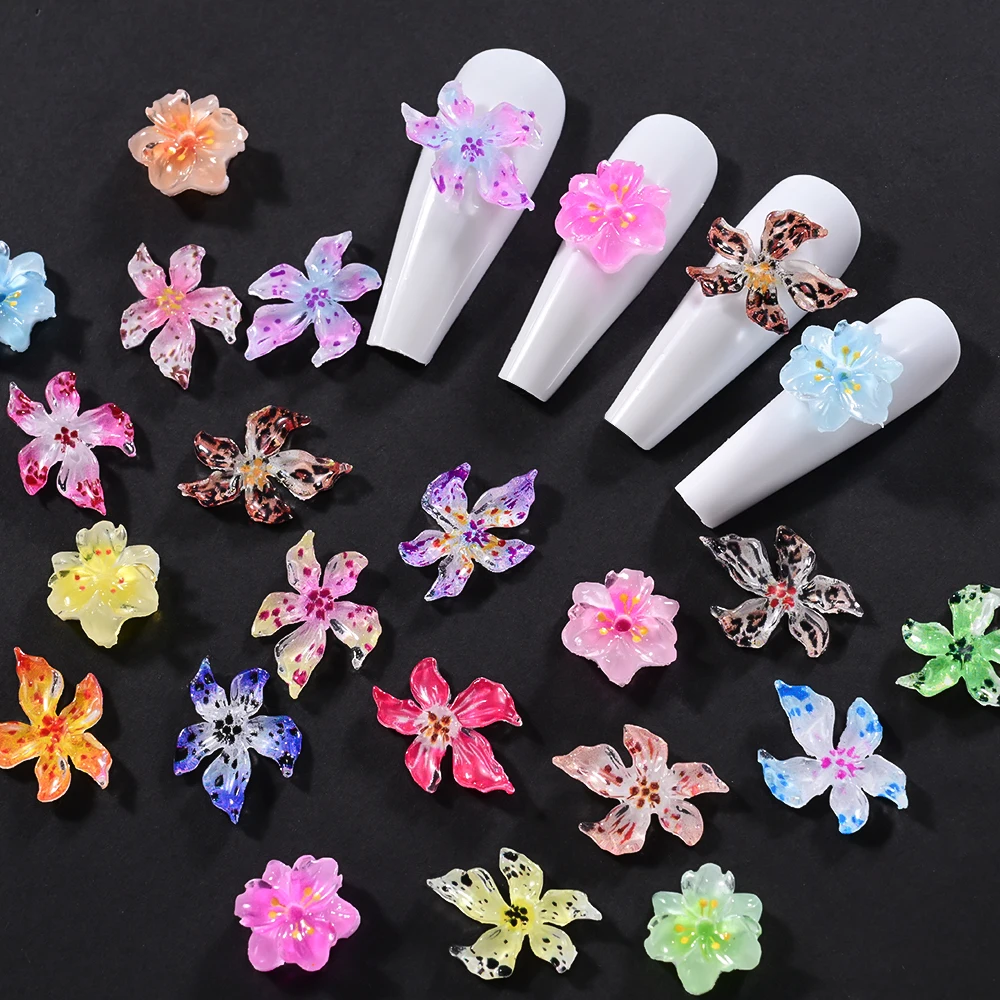72 Teile/schachtel Hawaii Hibiscus Lilie Floral Nail art Charms 3D Bunte Gelee Weiche Kristall Blume Nagel Dekoration Harz Nagel Strass – Detail 3
