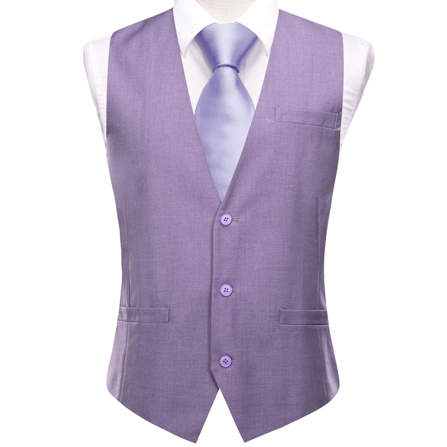 Elegant Silk Men's Vests Lavender Purple Slim Waistcoat Neck Tie Hanky Cufflinks Brooch Sets for Men Suit Wedding Party Designer